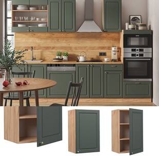 Vicco Hängeschrank Küchenschrank Küchenmöbel Fame-Line Eiche Grün-Gold Landhaus 45 cm Küche Einbauküche Hängeschrank Drehtür Einlegeboden Küchenzeile 