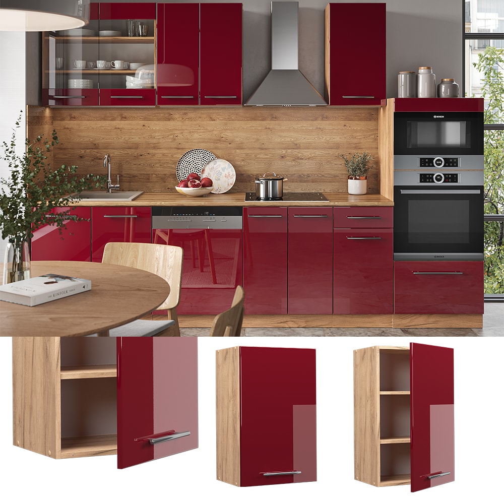 Vicco H&auml;ngeschrank K&uuml;chenschrank K&uuml;chenm&ouml;bel Fame-Line Eiche Rot Bordeaux modern 45 cm K&uuml;che Einbauk&uuml;che H&auml;ngeschrank Dreht&uuml;r Einlegeboden K&uuml;chenzeile Hochglanz 
