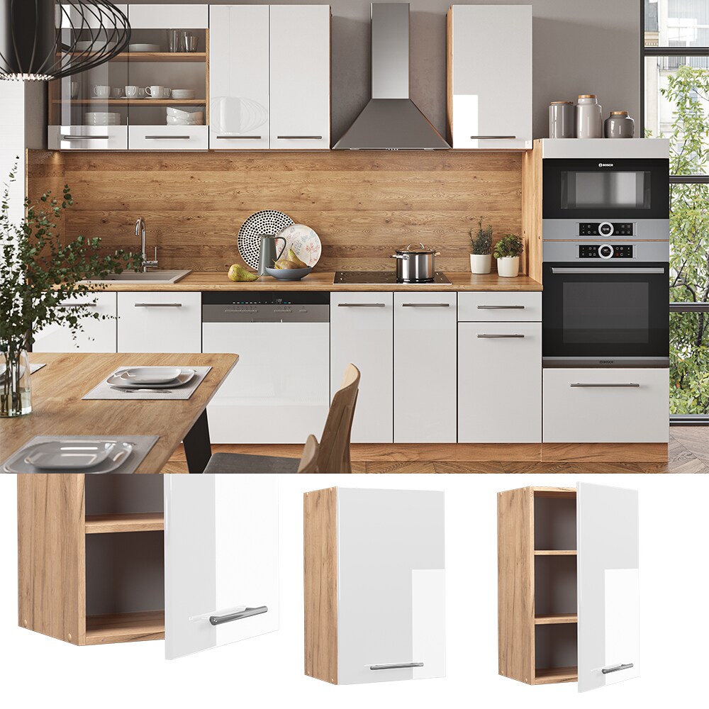 Vicco H&auml;ngeschrank K&uuml;chenschrank K&uuml;chenm&ouml;bel Fame-Line Eiche Wei&szlig; modern 45 cm K&uuml;che Einbauk&uuml;che H&auml;ngeschrank Dreht&uuml;r Einlegeboden K&uuml;chenzeile Hochglanz 