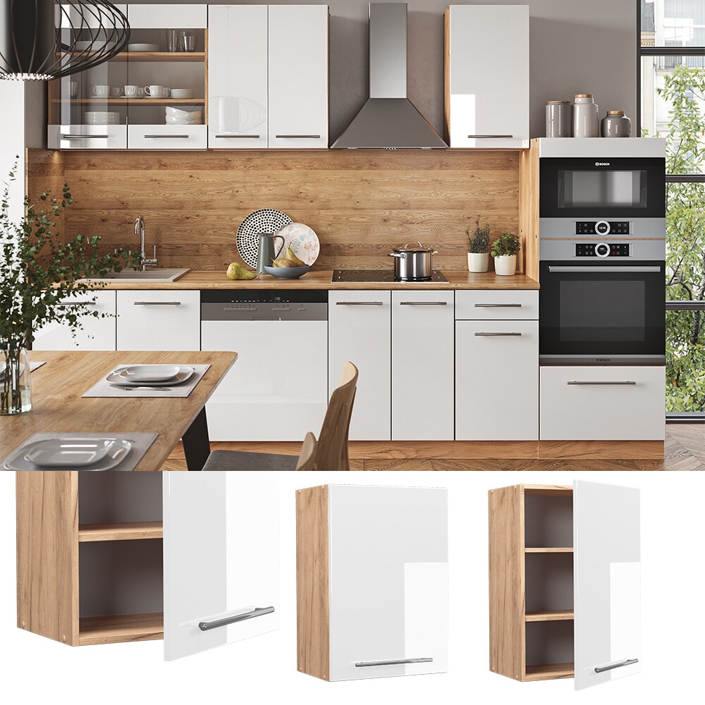 Vicco H&auml;ngeschrank K&uuml;chenschrank K&uuml;chenm&ouml;bel Fame-Line Eiche Wei&szlig; modern 50 cm K&uuml;che Einbauk&uuml;che H&auml;ngeschrank Dreht&uuml;r Einlegeboden K&uuml;chenzeile Hochglanz 