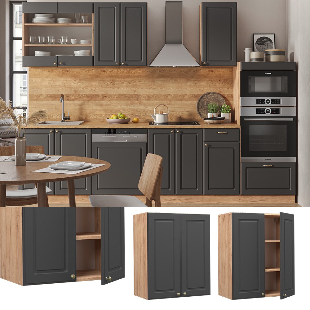 Vicco H&auml;ngeschrank K&uuml;chenschrank K&uuml;chenm&ouml;bel Fame-Line Eiche Anthrazit-Gold Landhaus 60 cm K&uuml;che Einbauk&uuml;che H&auml;ngeschrank Dreht&uuml;r Einlegeboden K&uuml;chenzeile 