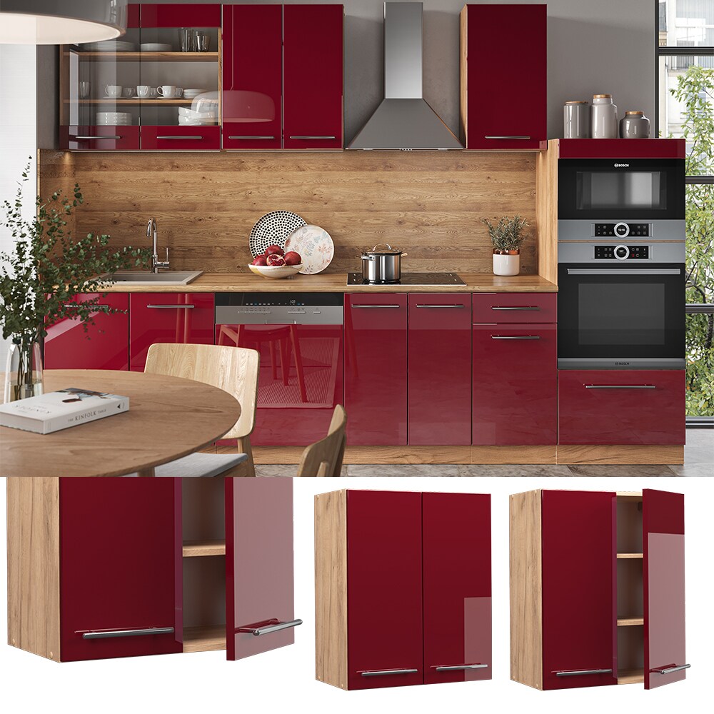 Vicco H&auml;ngeschrank K&uuml;chenschrank K&uuml;chenm&ouml;bel Fame-Line Eiche Rot Bordeaux modern 60 cm K&uuml;che Einbauk&uuml;che H&auml;ngeschrank Dreht&uuml;r Einlegeboden K&uuml;chenzeile Hochglanz 