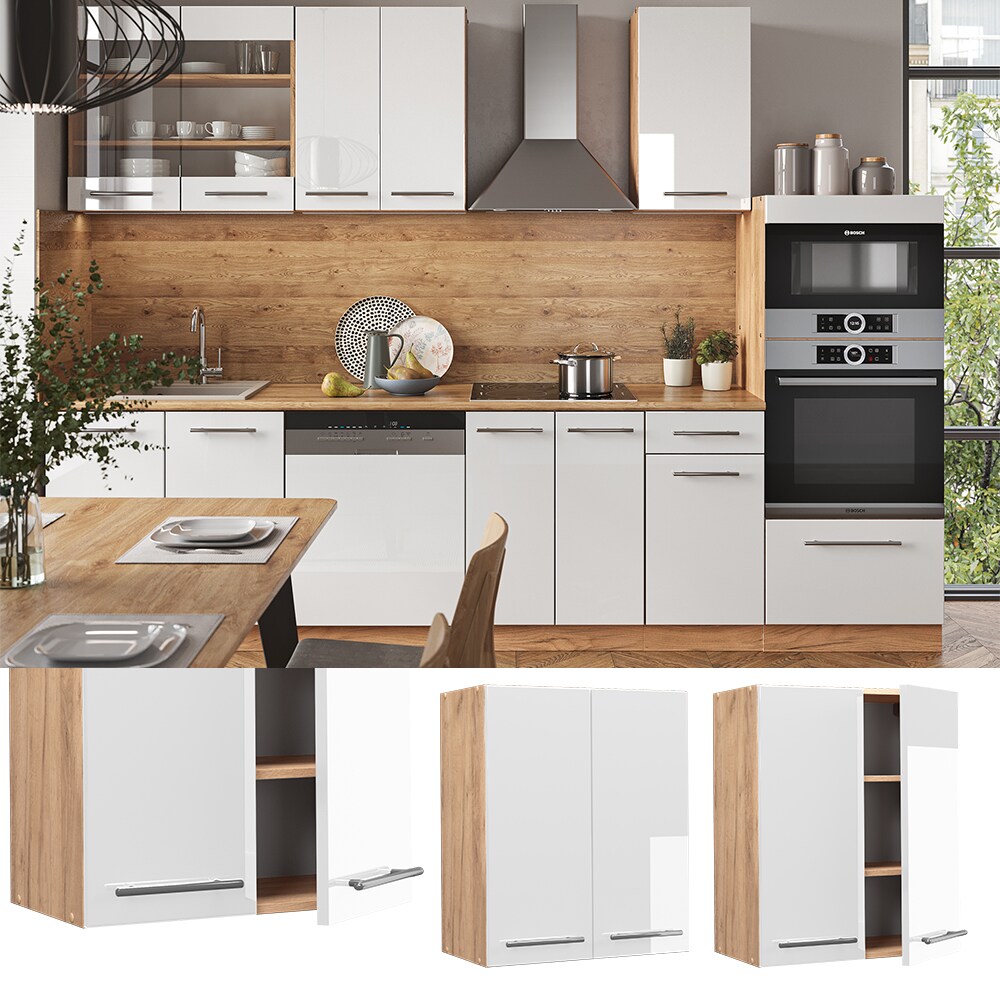 Vicco H&auml;ngeschrank K&uuml;chenschrank K&uuml;chenm&ouml;bel Fame-Line Eiche Wei&szlig; modern 60 cm K&uuml;che Einbauk&uuml;che H&auml;ngeschrank Dreht&uuml;r Einlegeboden K&uuml;chenzeile Hochglanz 