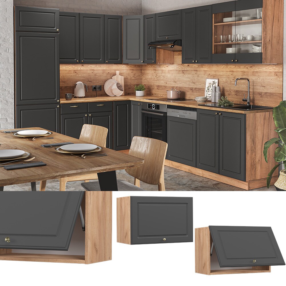 Vicco H&auml;ngeschrank K&uuml;chenschrank K&uuml;chenm&ouml;bel Fame-Line Eiche Anthrazit-Gold Landhaus 60 cm K&uuml;che Einbauk&uuml;che H&auml;ngeschrank Klappt&uuml;r Dunstabzugshaube K&uuml;chenzeile 