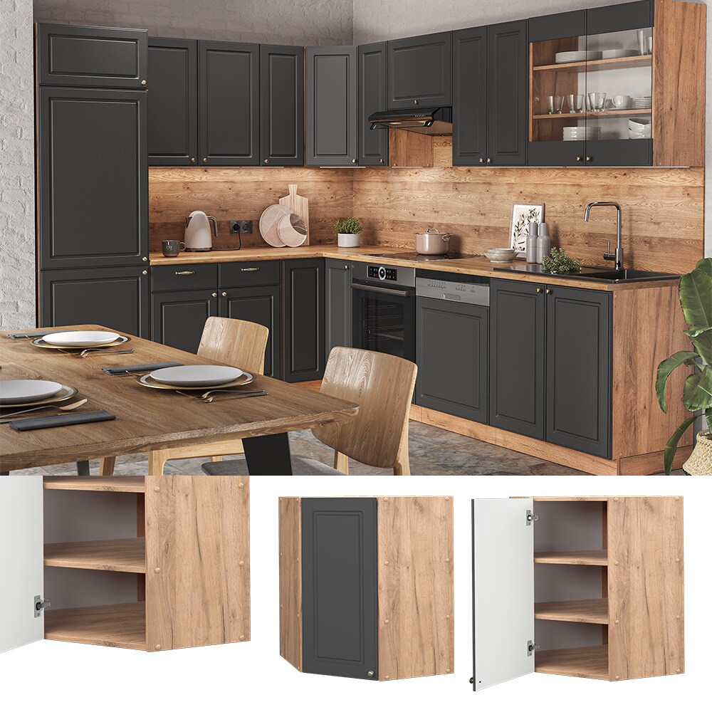 Vicco Eckh&auml;ngeschrank K&uuml;chenschrank K&uuml;chenm&ouml;bel Fame-Line Eiche Anthrazit-Gold Landhaus 57 cm K&uuml;che Einbauk&uuml;che Eckk&uuml;che H&auml;ngeschrank Dreht&uuml;r Einlegeboden K&uuml;chenzeile 