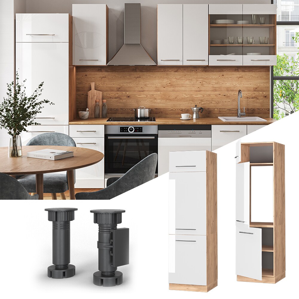 Vicco K&uuml;hlumbauschrank K&uuml;chenschrank K&uuml;chenm&ouml;bel Fame-Line Eiche Wei&szlig; modern 60 cm K&uuml;che Einbauk&uuml;che Blende Dreht&uuml;r Einlegeboden K&uuml;hlschrank K&uuml;chenzeile Hochglanz 