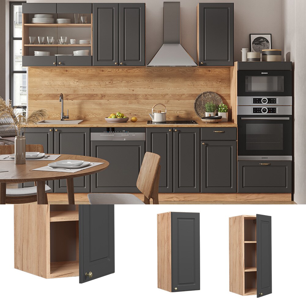 Vicco H&auml;ngeschrank K&uuml;chenschrank K&uuml;chenm&ouml;bel Fame-Line Eiche Anthrazit-Gold Landhaus 30 cm K&uuml;che Einbauk&uuml;che H&auml;ngeschrank Dreht&uuml;r Einlegeboden K&uuml;chenzeile 