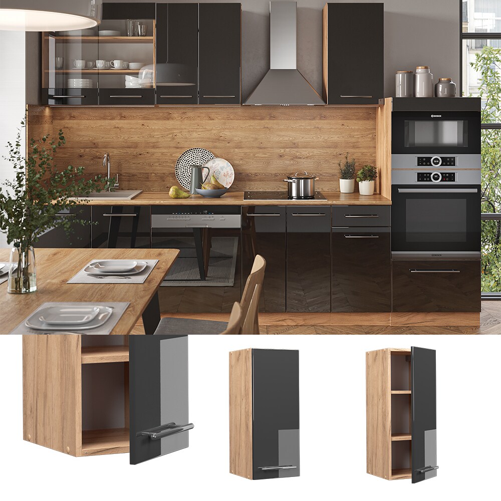 Vicco H&auml;ngeschrank K&uuml;chenschrank K&uuml;chenm&ouml;bel Fame-Line Eiche Anthrazit modern 30 cm K&uuml;che Einbauk&uuml;che H&auml;ngeschrank Dreht&uuml;r Einlegeboden K&uuml;chenzeile Hochglanz 