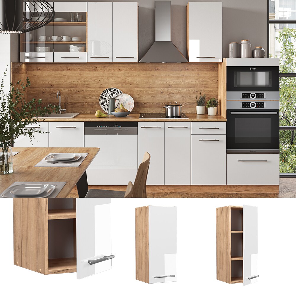 Vicco H&auml;ngeschrank K&uuml;chenschrank K&uuml;chenm&ouml;bel Fame-Line Eiche Wei&szlig; modern 30 cm K&uuml;che Einbauk&uuml;che H&auml;ngeschrank Dreht&uuml;r Einlegeboden K&uuml;chenzeile Hochglanz 