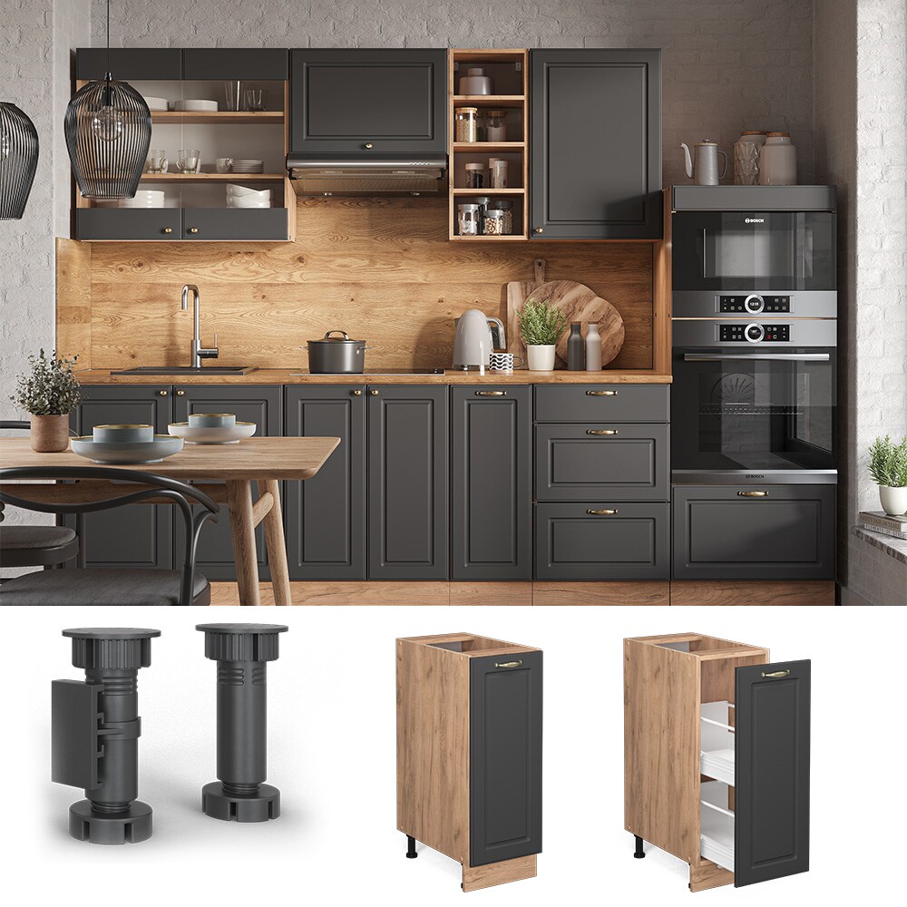 Vicco Apothekerunterschrank K&uuml;chenschrank K&uuml;chenm&ouml;bel Fame-Line Eiche Anthrazit-Gold Landhaus 30 cm K&uuml;che Einbauk&uuml;che Einsch&uuml;be Aufbewahrung K&uuml;chenzeile 