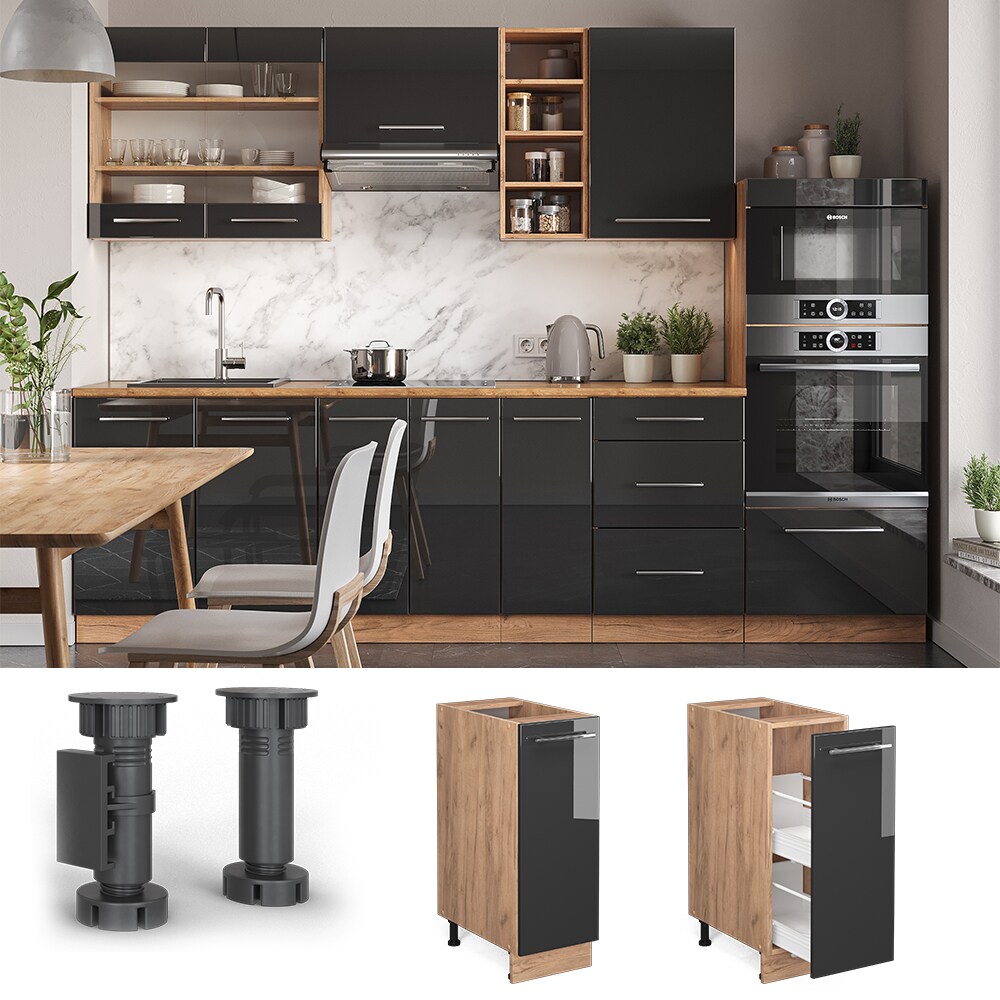 Vicco Apothekerunterschrank K&uuml;chenschrank K&uuml;chenm&ouml;bel Fame-Line Eiche Anthrazit modern 30 cm K&uuml;che Einbauk&uuml;che Einsch&uuml;be Aufbewahrung K&uuml;chenzeile Hochglanz 