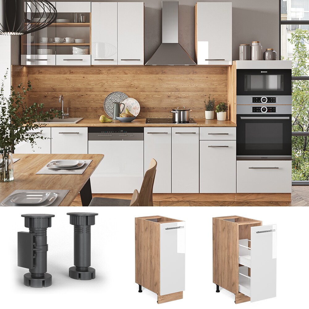 Vicco Apothekerunterschrank K&uuml;chenschrank K&uuml;chenm&ouml;bel Fame-Line Eiche Wei&szlig; modern 30 cm K&uuml;che Einbauk&uuml;che Einsch&uuml;be Aufbewahrung K&uuml;chenzeile Hochglanz 