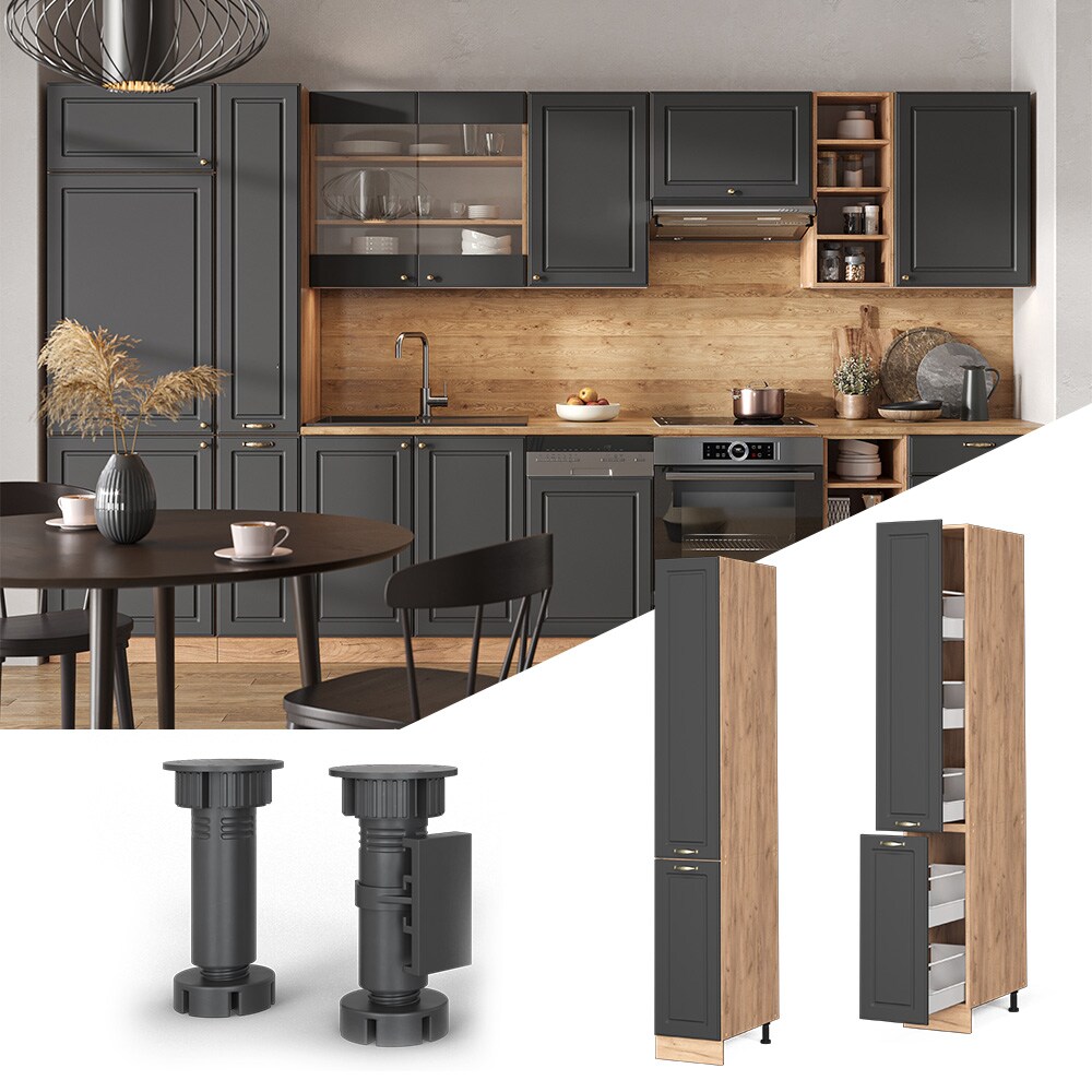 Vicco Apothekerhochschrank K&uuml;chenschrank K&uuml;chenm&ouml;bel Fame-Line Eiche Anthrazit-Gold Landhaus 30 cm K&uuml;che Einbauk&uuml;che Einsch&uuml;be Aufbewahrung K&uuml;chenzeile 