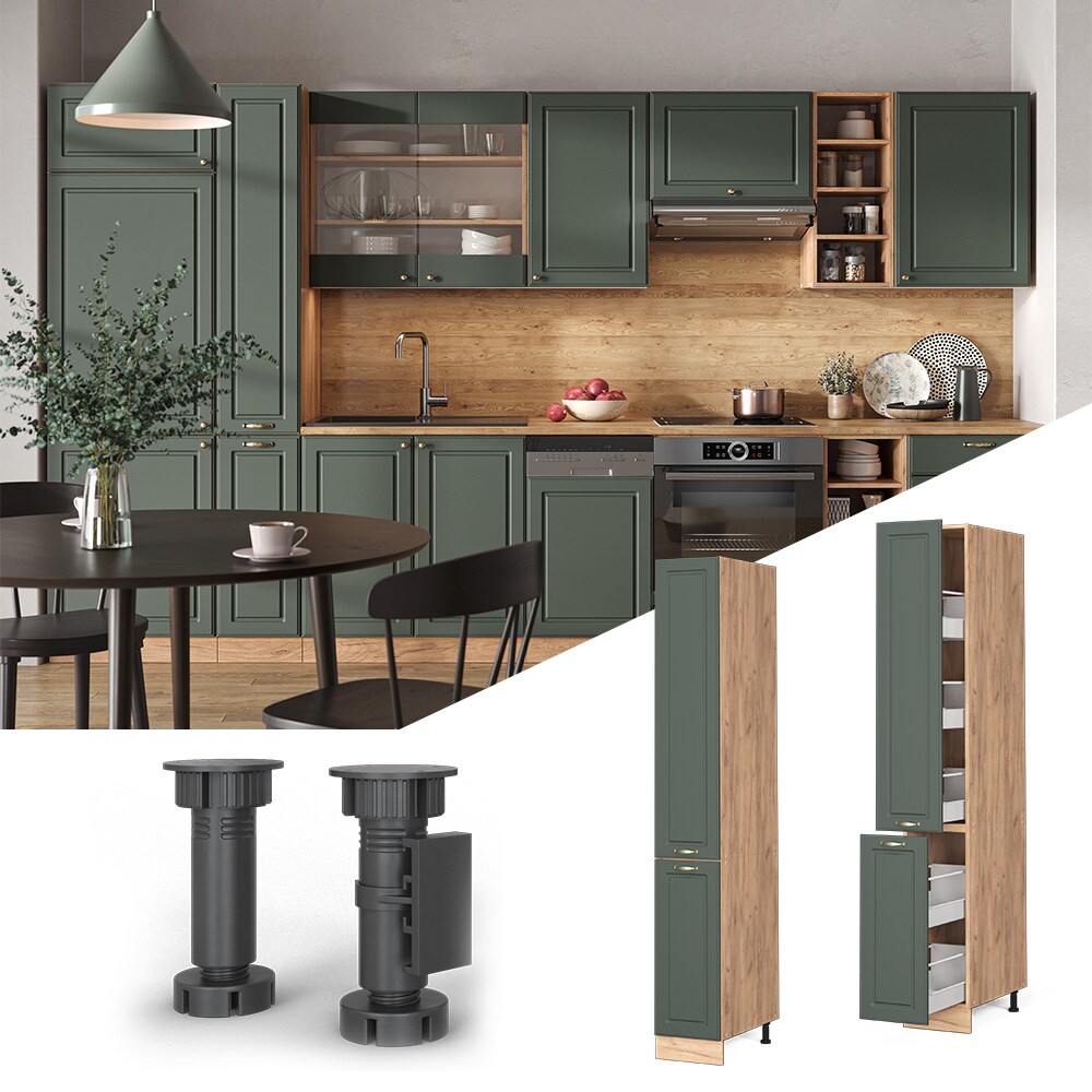 Vicco Apothekerhochschrank K&uuml;chenschrank K&uuml;chenm&ouml;bel Fame-Line Eiche Gr&uuml;n-Gold Landhaus 30 cm K&uuml;che Einbauk&uuml;che Einsch&uuml;be Aufbewahrung K&uuml;chenzeile 