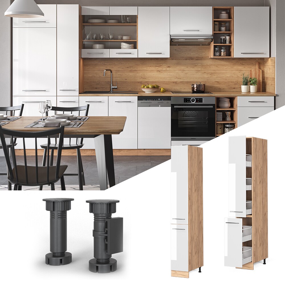 Vicco Apothekerhochschrank K&uuml;chenschrank K&uuml;chenm&ouml;bel Fame-Line Eiche Wei&szlig; modern 30 cm K&uuml;che Einbauk&uuml;che Einsch&uuml;be Aufbewahrung K&uuml;chenzeile Hochglanz 