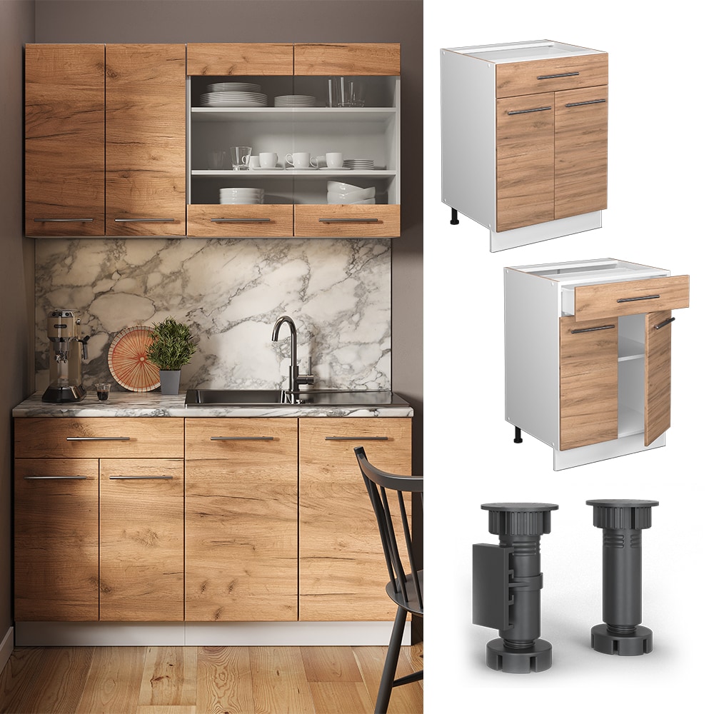 Vicco Schubunterschrank K&uuml;chenschrank K&uuml;chenm&ouml;bel Fame-Line Wei&szlig; Eiche modern 60 cm K&uuml;che Einbauk&uuml;che Dreht&uuml;r Schublade Einlegeboden Blende K&uuml;chenzeile 