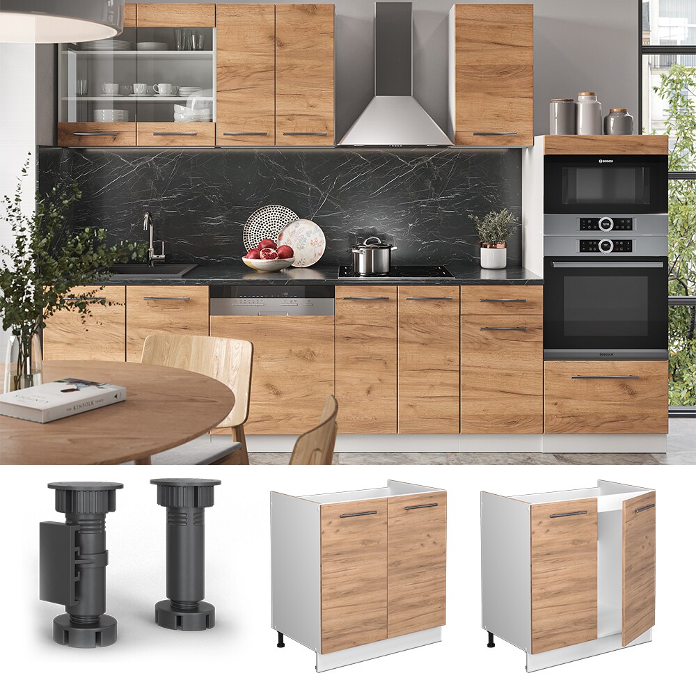 Vicco Sp&uuml;lenunterschrank K&uuml;chenschrank K&uuml;chenm&ouml;bel Fame-Line Wei&szlig; Eiche modern 80 cm K&uuml;che Einbauk&uuml;che Dreht&uuml;r Siphonausschnitt Blende K&uuml;chenzeile 