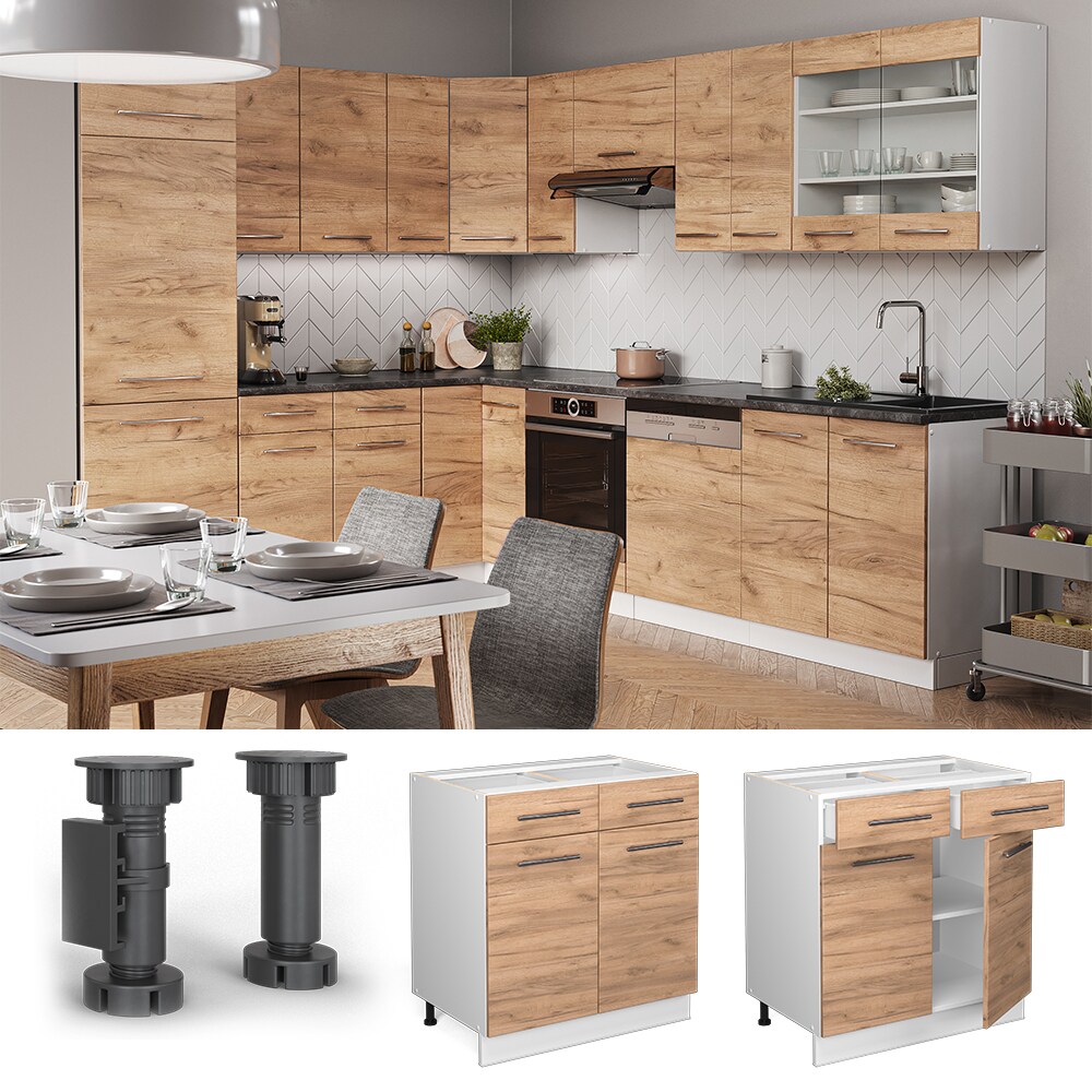 Vicco Schubunterschrank K&uuml;chenschrank K&uuml;chenm&ouml;bel Fame-Line Wei&szlig; Eiche modern 80 cm K&uuml;che Einbauk&uuml;che Dreht&uuml;r Schublade Einlegeboden Blende K&uuml;chenzeile 