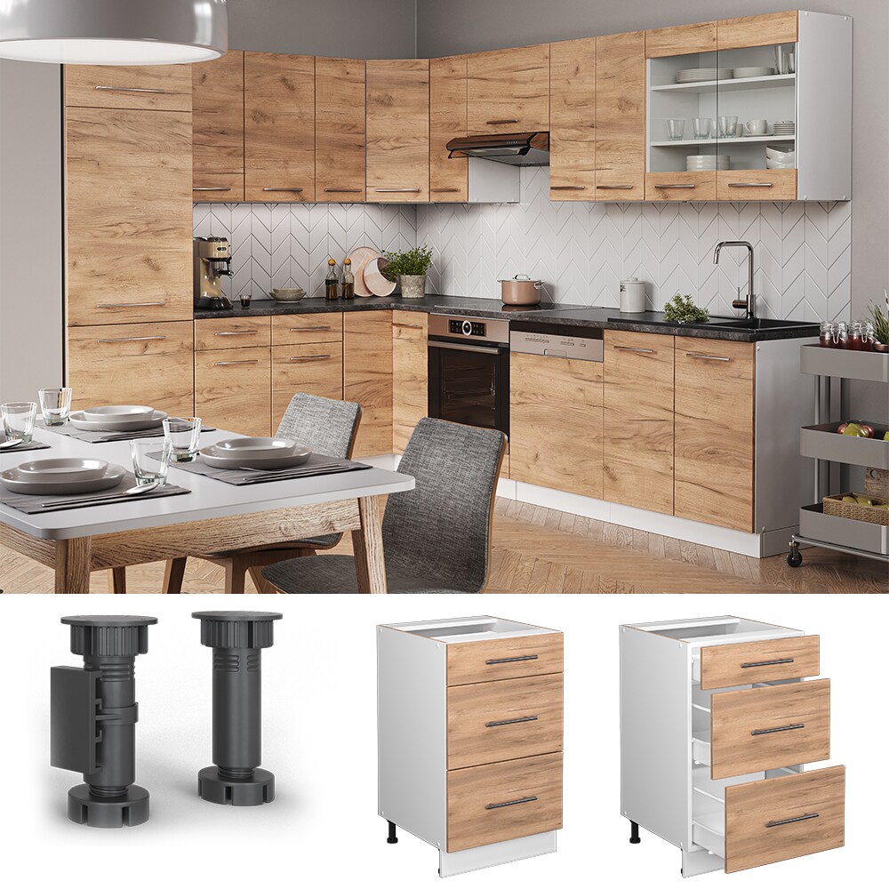 Vicco Schubunterschrank K&uuml;chenschrank K&uuml;chenm&ouml;bel Fame-Line Wei&szlig; Eiche modern 50 cm K&uuml;che Einbauk&uuml;che Dreht&uuml;r Blende K&uuml;chenzeile 