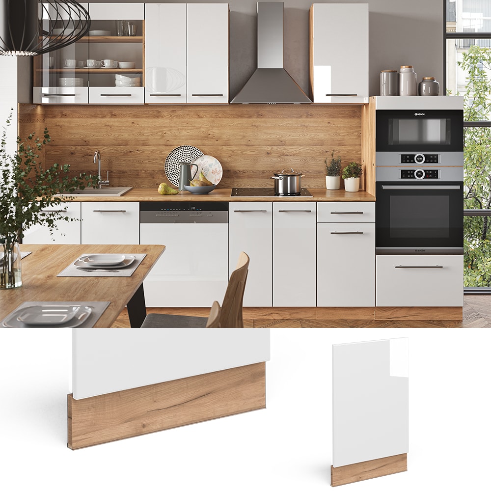 Vicco Geschirrsp&uuml;lerblende K&uuml;chenschrank K&uuml;chenm&ouml;bel Fame-Line Eiche Wei&szlig; modern 45 cm K&uuml;che Einbauk&uuml;che Geschirrsp&uuml;ler Blende K&uuml;chenzeile Hochglanz 