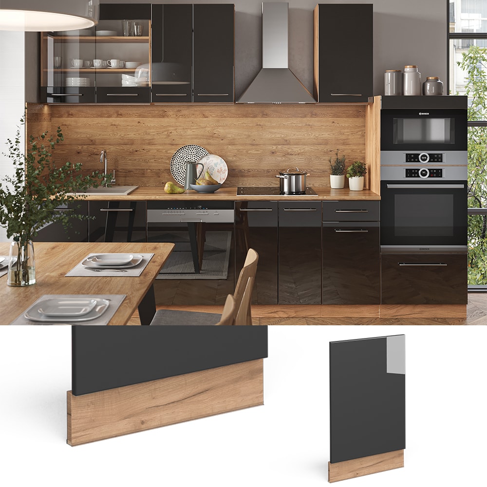 Vicco Geschirrsp&uuml;lerblende K&uuml;chenschrank K&uuml;chenm&ouml;bel Fame-Line Eiche Anthrazit modern 45 cm K&uuml;che Einbauk&uuml;che Geschirrsp&uuml;ler Blende K&uuml;chenzeile Hochglanz 