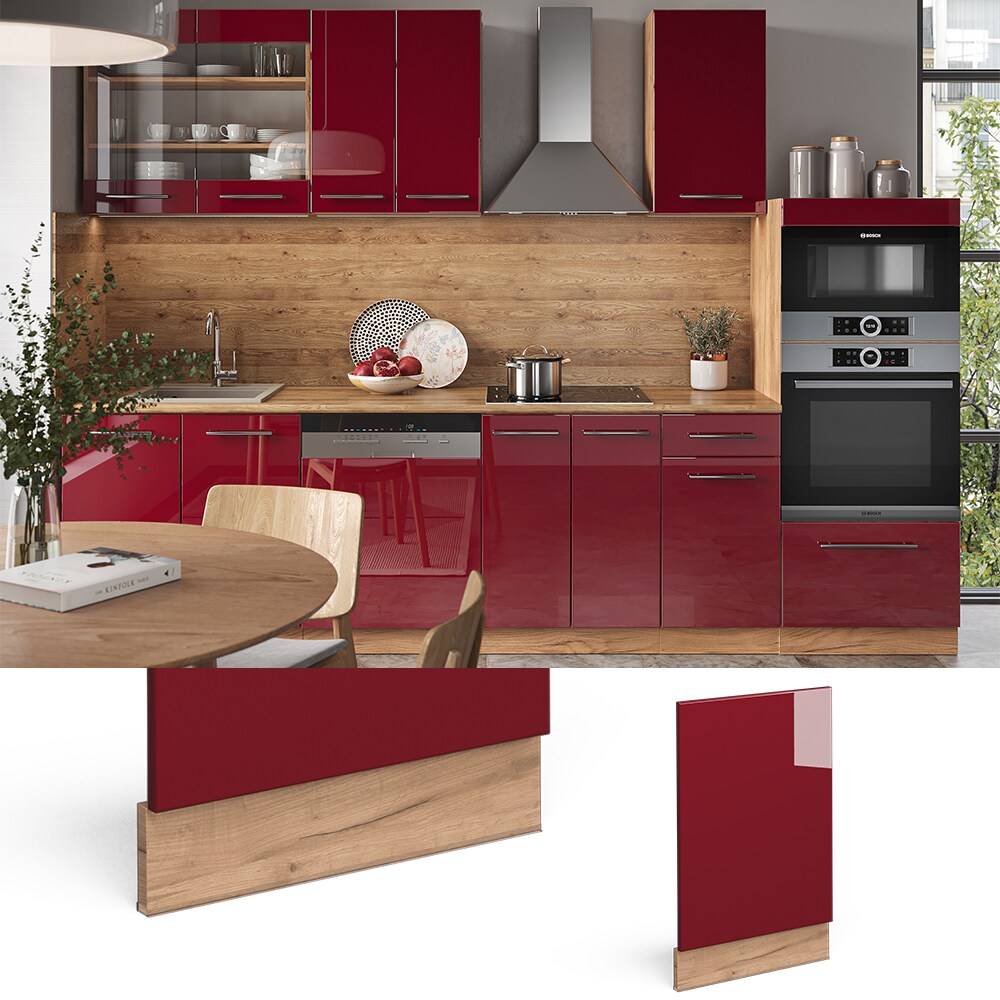 Vicco Geschirrsp&uuml;lerblende K&uuml;chenschrank K&uuml;chenm&ouml;bel Fame-Line Eiche Rot Bordeaux modern 45 cm K&uuml;che Einbauk&uuml;che Geschirrsp&uuml;ler Blende K&uuml;chenzeile Hochglanz 