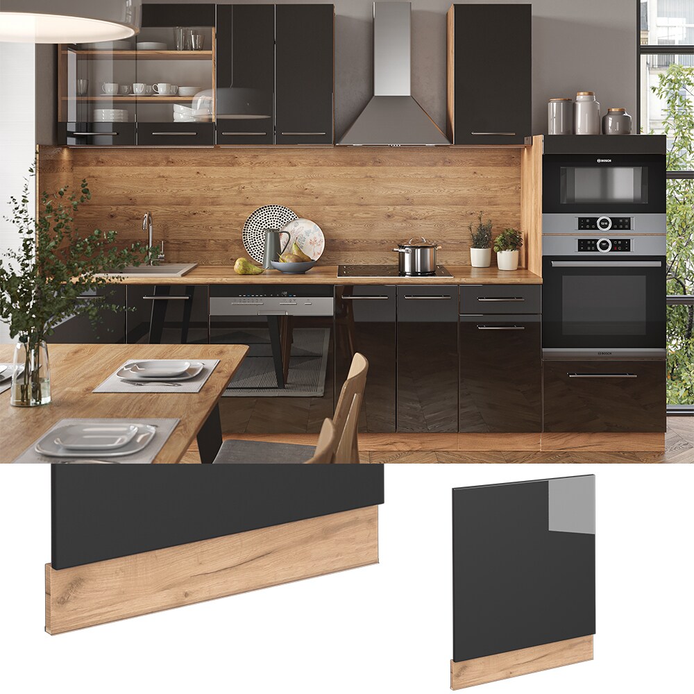 Vicco Geschirrsp&uuml;lerblende K&uuml;chenschrank K&uuml;chenm&ouml;bel Fame-Line Eiche Anthrazit modern 60 cm K&uuml;che Einbauk&uuml;che Geschirrsp&uuml;ler Blende K&uuml;chenzeile Hochglanz 
