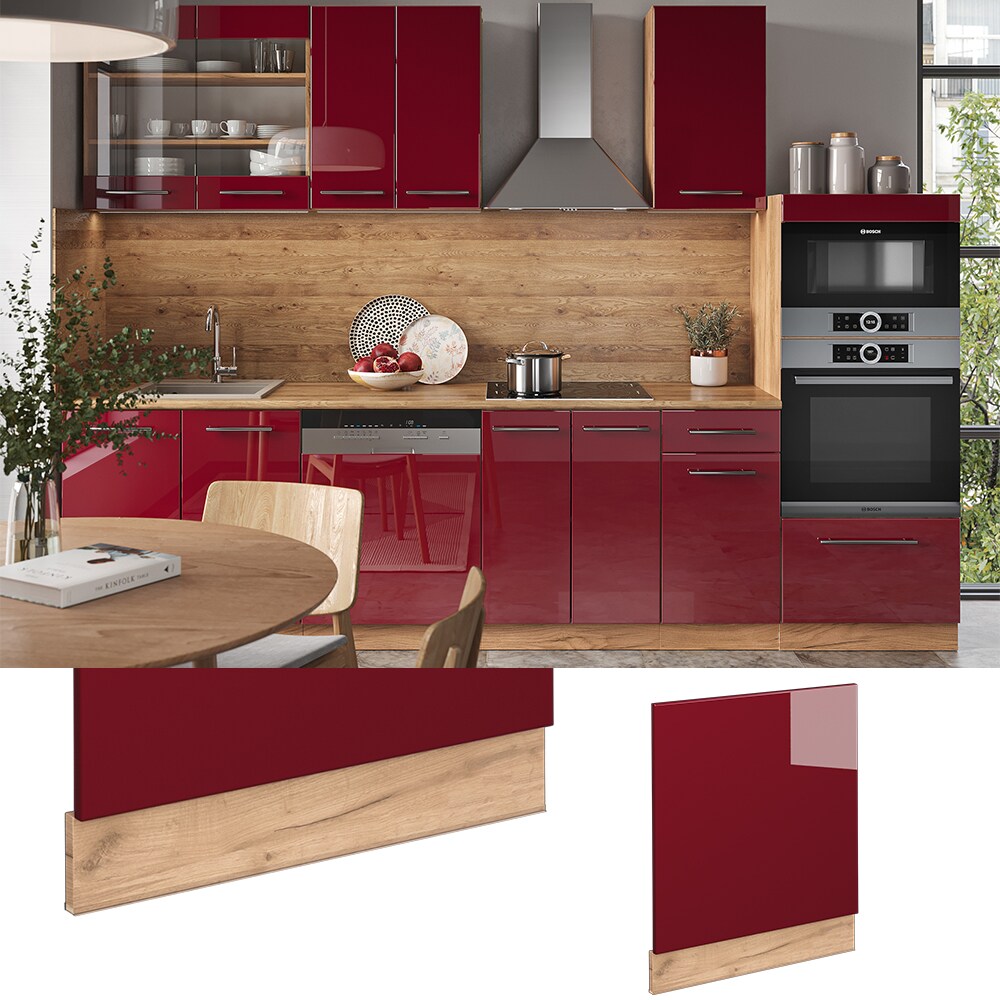 Vicco Geschirrsp&uuml;lerblende K&uuml;chenschrank K&uuml;chenm&ouml;bel Fame-Line Eiche Rot Bordeaux modern 60 cm K&uuml;che Einbauk&uuml;che Geschirrsp&uuml;ler Blende K&uuml;chenzeile Hochglanz 