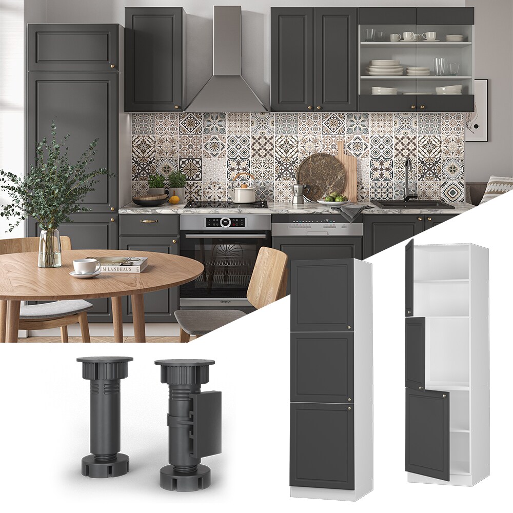 Vicco Herdumbauschrank K&uuml;chenschrank K&uuml;chenm&ouml;bel Fame-Line Landhaus Wei&szlig; Anthrazit 60 cm Gold K&uuml;che Einbauk&uuml;che Blende Herdschrank Hochschrank K&uuml;chenzeile Dreht&uuml;r Einlegeboden 