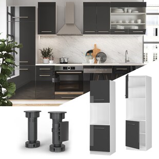 Vicco Herdumbauschrank Küchenschrank Küchenmöbel Fame-Line Weiß Anthrazit 60 cm modern Hochglanz Küche Einbauküche Blende Herdschrank Hochschrank Küchenzeile Drehtür Einlegeboden 
