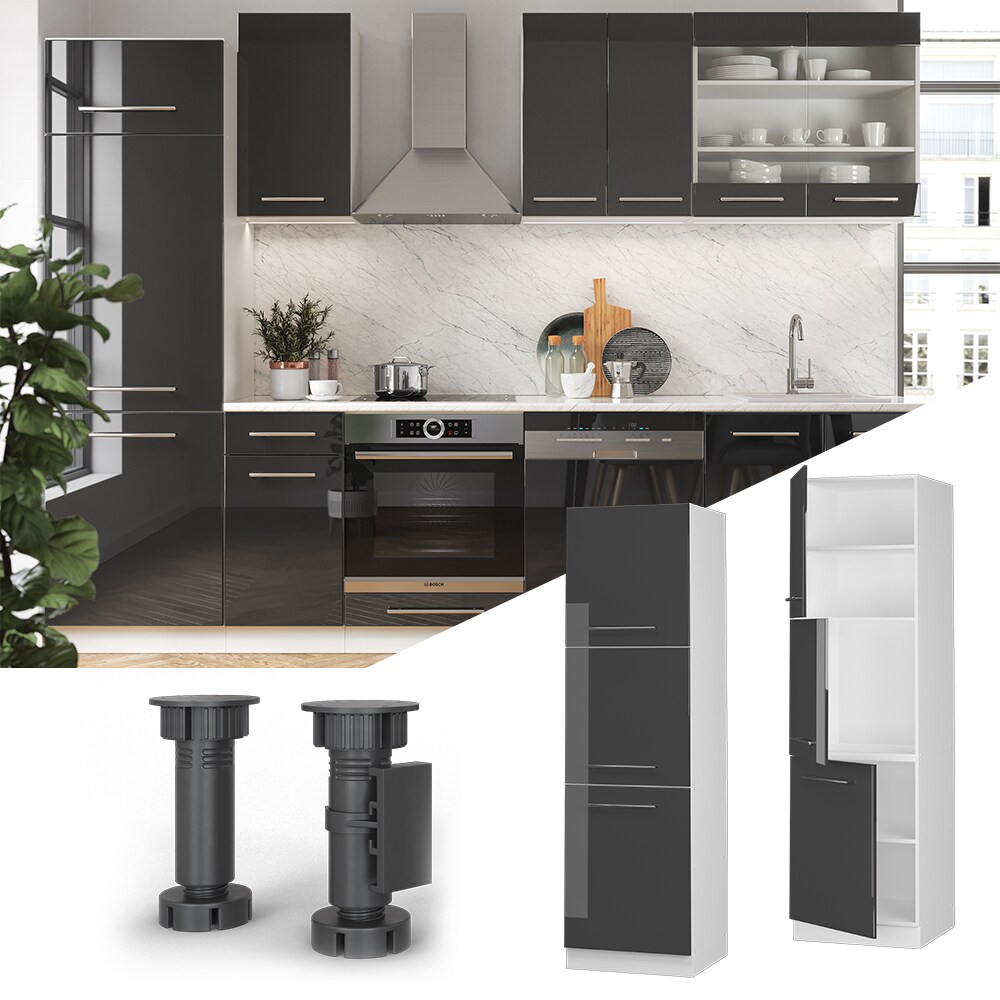 Vicco Herdumbauschrank K&uuml;chenschrank K&uuml;chenm&ouml;bel Fame-Line Wei&szlig; Anthrazit 60 cm modern Hochglanz K&uuml;che Einbauk&uuml;che Blende Herdschrank Hochschrank K&uuml;chenzeile Dreht&uuml;r Einlegeboden 