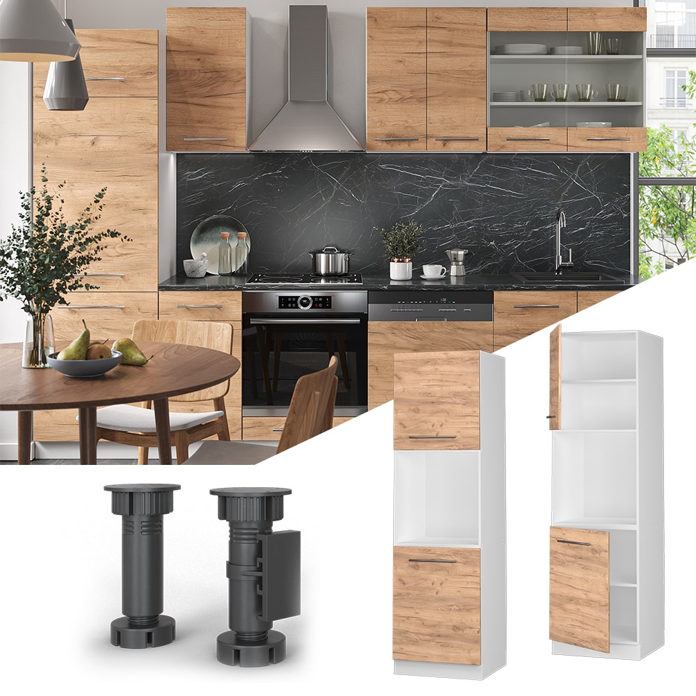 Vicco Herdumbauschrank K&uuml;chenschrank K&uuml;chenm&ouml;bel Fame-Line Wei&szlig; Eiche Goldkraft 60 cm modern K&uuml;che Einbauk&uuml;che Blende Herdschrank Hochschrank K&uuml;chenzeile Dreht&uuml;r Einlegeboden 