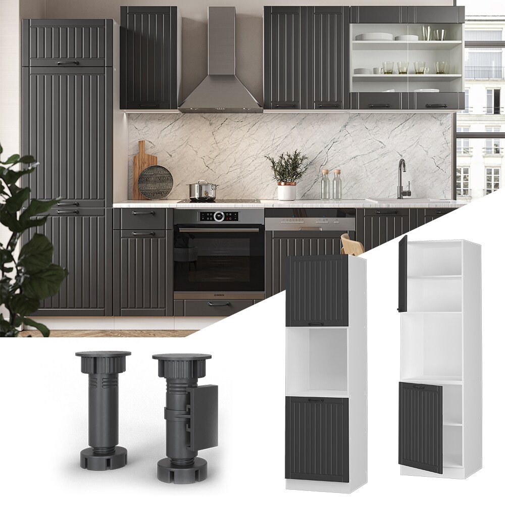 Vicco Herdumbauschrank K&uuml;chenschrank K&uuml;chenm&ouml;bel Fame-Line Landhaus Wei&szlig; Dunkelgrau 60 cm K&uuml;che Einbauk&uuml;che Blende Herdschrank Hochschrank K&uuml;chenzeile Dreht&uuml;r Einlegeboden 