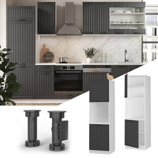 Vicco Herdumbauschrank Küchenschrank Küchenmöbel Fame-Line Landhaus Weiß Dunkelgrau 60 cm Küche Einbauküche Blende Herdschrank Hochschrank Küchenzeile Drehtür Einlegeboden 