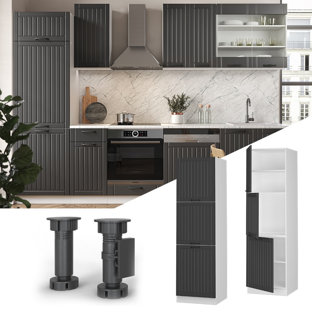 Vicco Herdumbauschrank K&uuml;chenschrank K&uuml;chenm&ouml;bel Fame-Line Landhaus Wei&szlig; Dunkelgrau 60 cm K&uuml;che Einbauk&uuml;che Blende Herdschrank Hochschrank K&uuml;chenzeile Dreht&uuml;r Einlegeboden 