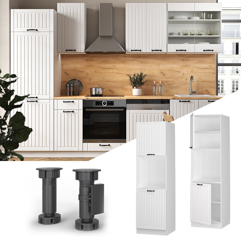 Vicco Herdumbauschrank K&uuml;chenschrank K&uuml;chenm&ouml;bel Fame-Line Landhaus Wei&szlig; 60 cm K&uuml;che Einbauk&uuml;che Blende Herdschrank Hochschrank K&uuml;chenzeile Dreht&uuml;r Einlegeboden 