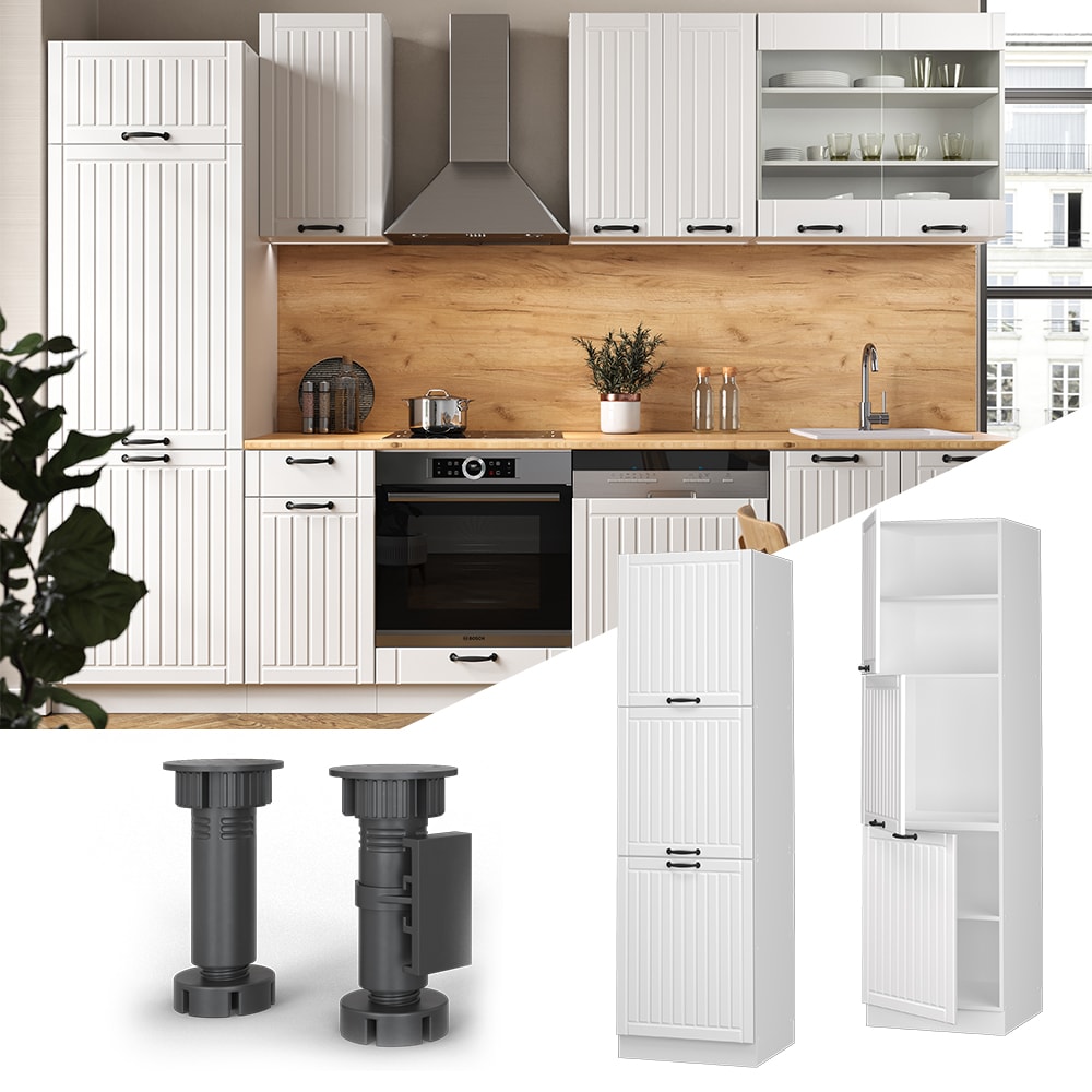 Vicco Herdumbauschrank K&uuml;chenschrank K&uuml;chenm&ouml;bel Fame-Line Landhaus Wei&szlig; 60 cm K&uuml;che Einbauk&uuml;che Blende Herdschrank Hochschrank K&uuml;chenzeile Dreht&uuml;r Einlegeboden 