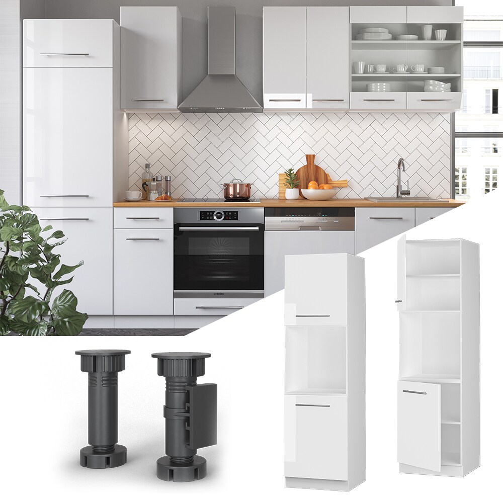 Vicco Herdumbauschrank K&uuml;chenschrank K&uuml;chenm&ouml;bel Fame-Line Wei&szlig; 60 cm modern Hochglanz K&uuml;che Einbauk&uuml;che Blende Herdschrank Hochschrank K&uuml;chenzeile Dreht&uuml;r Einlegeboden 