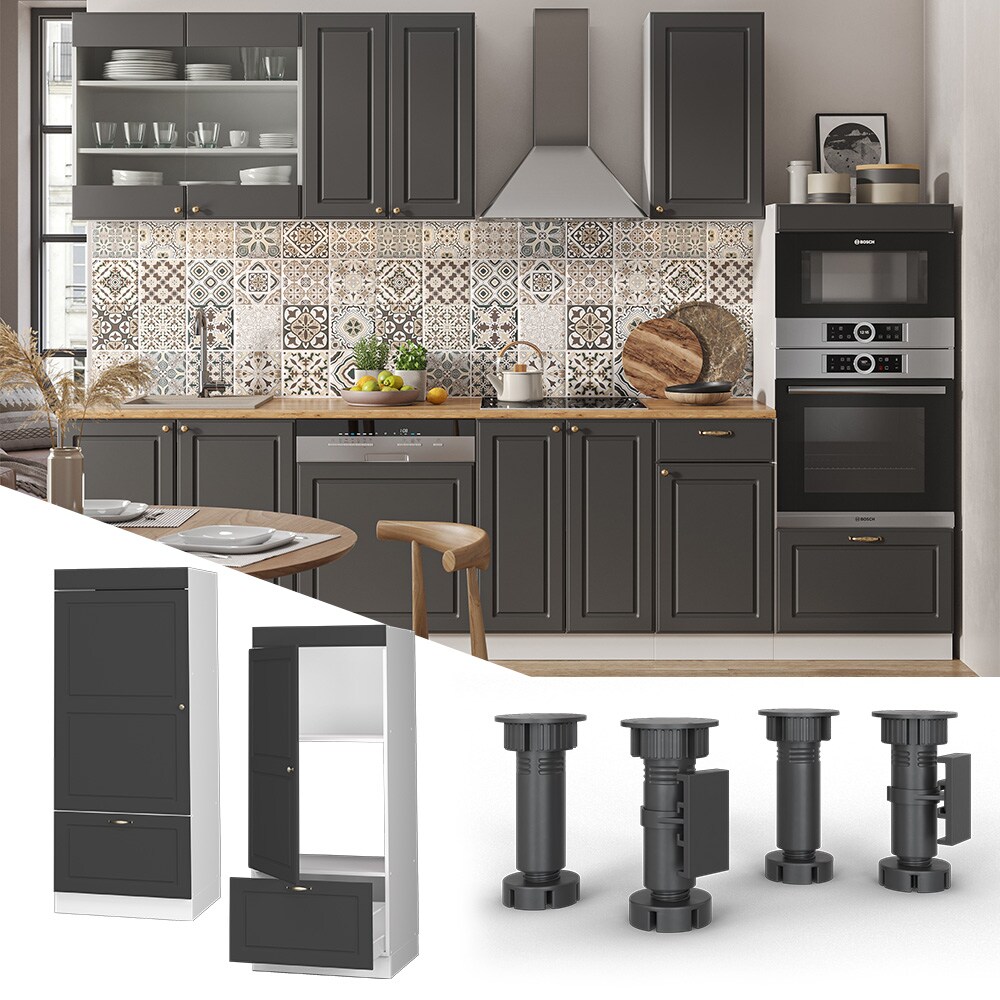 Vicco Mikrowellenumbauschrank K&uuml;chenschrank K&uuml;chenm&ouml;bel Fame-Line Landhaus Wei&szlig; Anthrazit 60 cm Gold K&uuml;che Einbauk&uuml;che Blende Hochschrank Schublade Mikrowelle Backofen K&uuml;chenzeile 