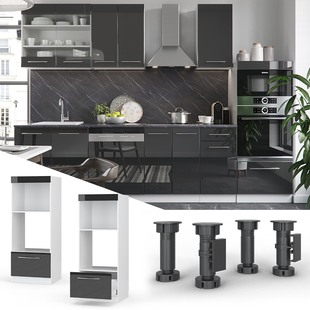 Vicco Mikrowellenumbauschrank K&uuml;chenschrank K&uuml;chenm&ouml;bel Fame-Line Wei&szlig; Anthrazit 60 cm modern Hochglanz K&uuml;che Einbauk&uuml;che Blende Hochschrank Schublade Mikrowelle Backofen K&uuml;chenzeile 
