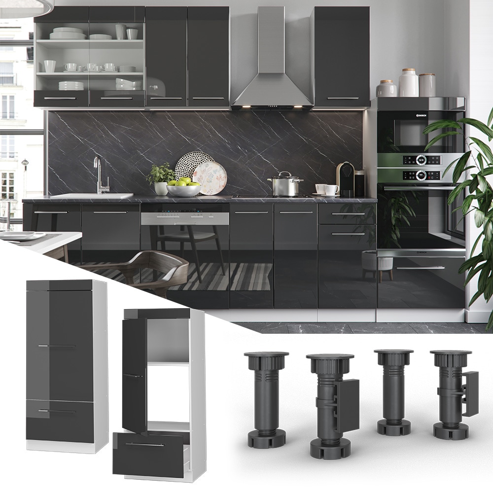 Vicco Mikrowellenumbauschrank K&uuml;chenschrank K&uuml;chenm&ouml;bel Fame-Line Wei&szlig; Anthrazit 60 cm modern Hochglanz K&uuml;che Einbauk&uuml;che Blende Hochschrank Schublade Mikrowelle Backofen K&uuml;chenzeile 