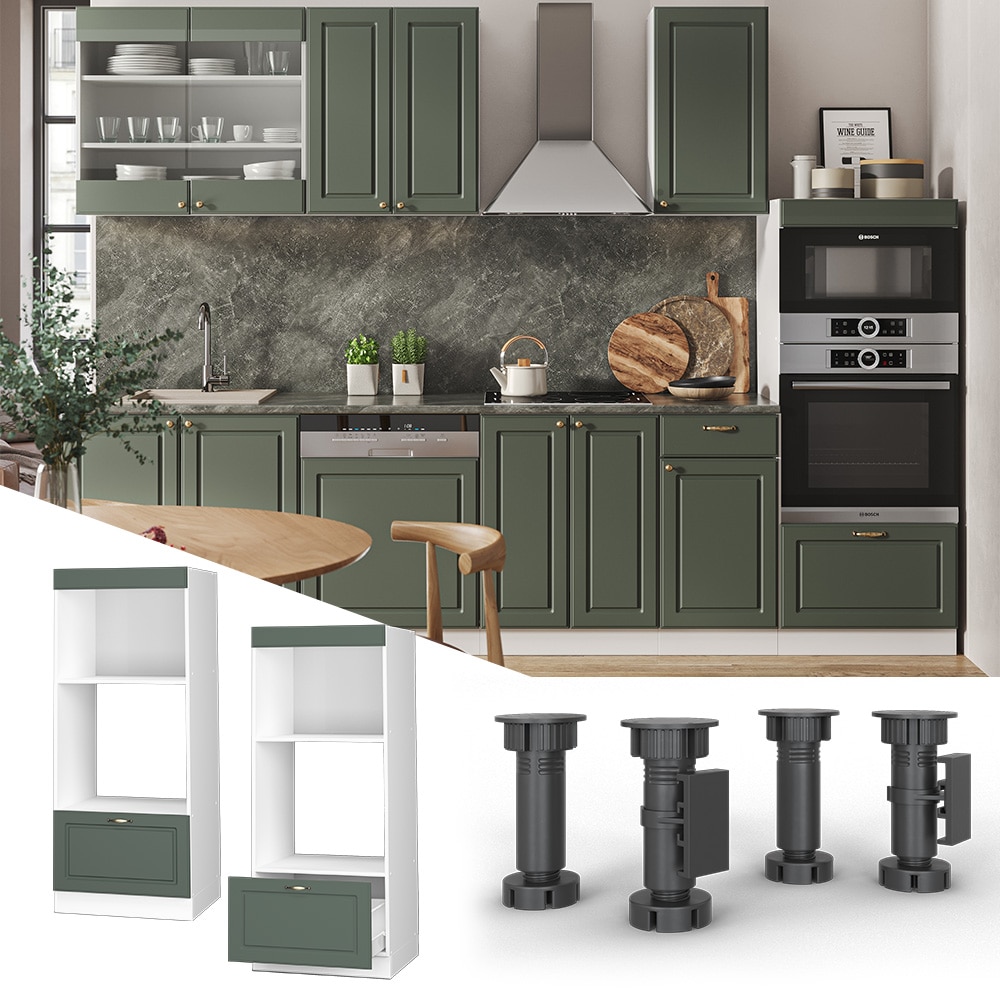 Vicco Mikrowellenumbauschrank K&uuml;chenschrank K&uuml;chenm&ouml;bel Fame-Line Landhaus Wei&szlig; Gr&uuml;n 60 cm Gold K&uuml;che Einbauk&uuml;che Blende Hochschrank Schublade Mikrowelle Backofen K&uuml;chenzeile 