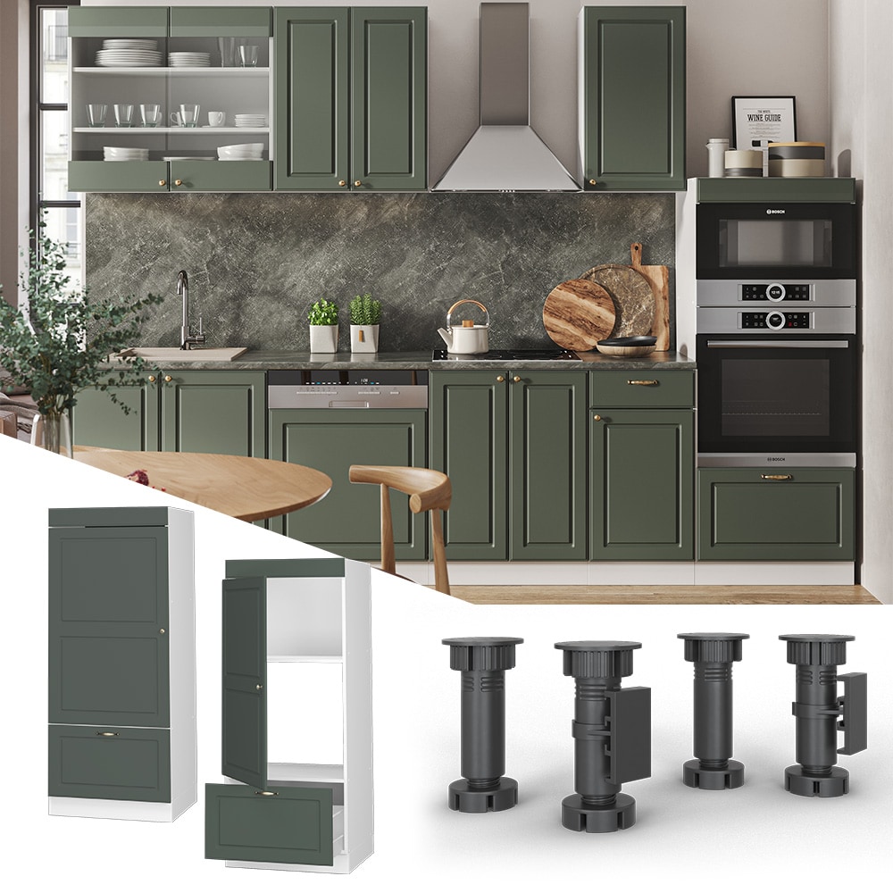 Vicco Mikrowellenumbauschrank K&uuml;chenschrank K&uuml;chenm&ouml;bel Fame-Line Landhaus Wei&szlig; Gr&uuml;n 60 cm Gold K&uuml;che Einbauk&uuml;che Blende Hochschrank Schublade Mikrowelle Backofen K&uuml;chenzeile 