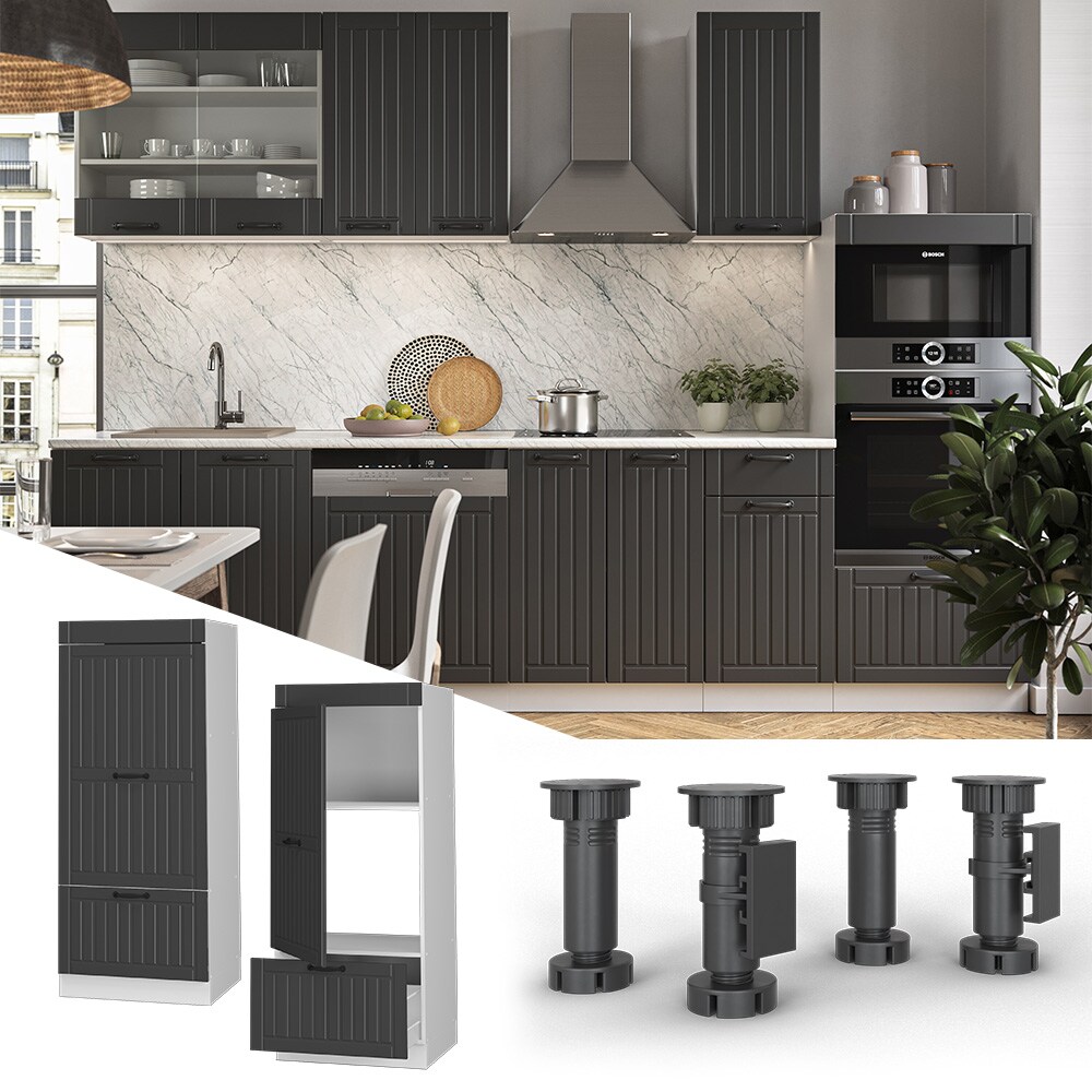 Vicco Mikrowellenumbauschrank K&uuml;chenschrank K&uuml;chenm&ouml;bel Fame-Line Landhaus Wei&szlig; Dunkelgrau 60 cm Gold K&uuml;che Einbauk&uuml;che Blende Hochschrank Schublade Mikrowelle Backofen K&uuml;chenzeile 