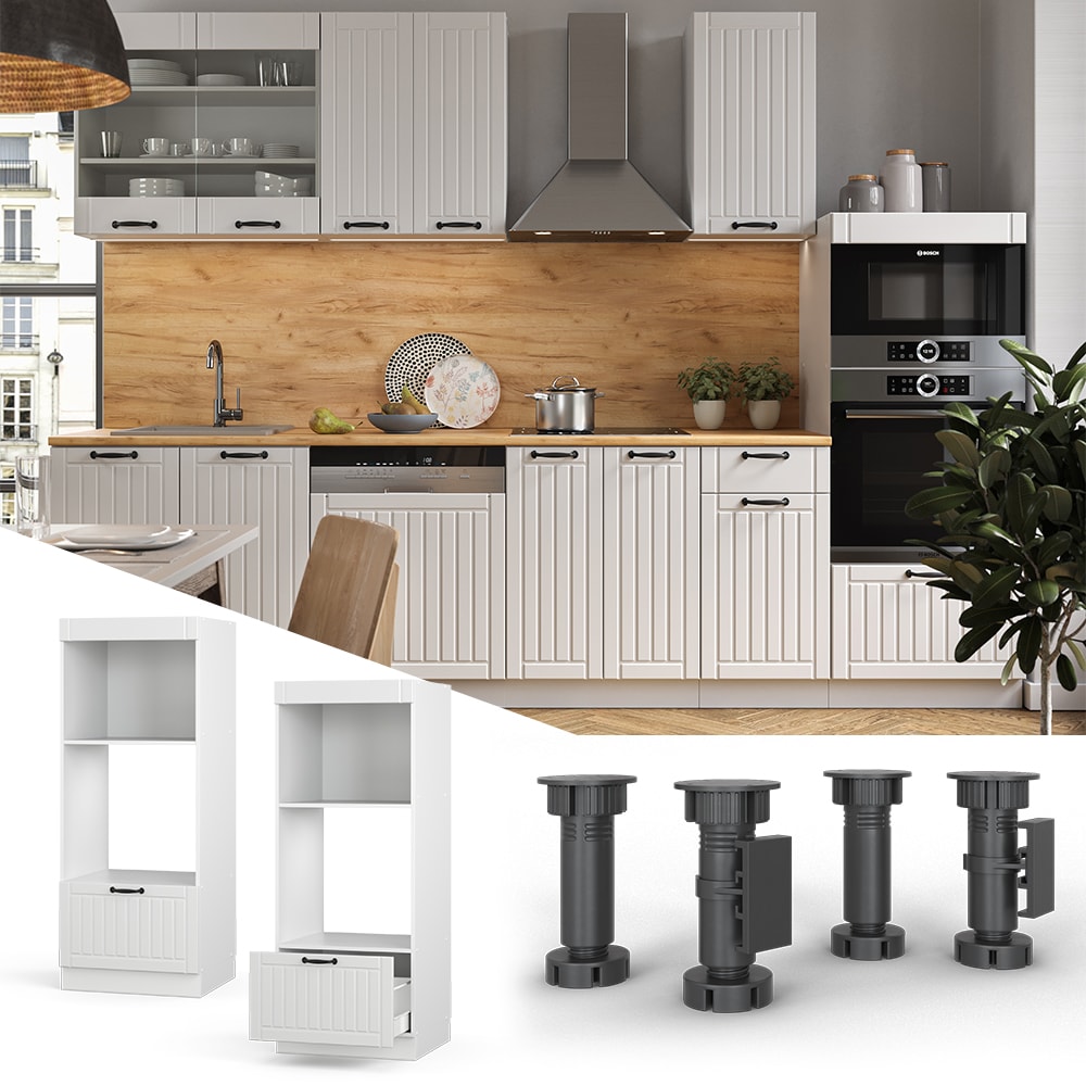 Vicco Mikrowellenumbauschrank K&uuml;chenschrank K&uuml;chenm&ouml;bel Fame-Line Landhaus Wei&szlig; 60 cm K&uuml;che Einbauk&uuml;che Blende Hochschrank Schublade Mikrowelle Backofen K&uuml;chenzeile 