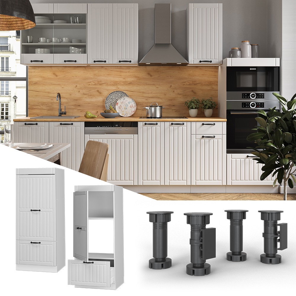 Vicco Mikrowellenumbauschrank K&uuml;chenschrank K&uuml;chenm&ouml;bel Fame-Line Landhaus Wei&szlig; 60 cm K&uuml;che Einbauk&uuml;che Blende Hochschrank Schublade Mikrowelle Backofen K&uuml;chenzeile 