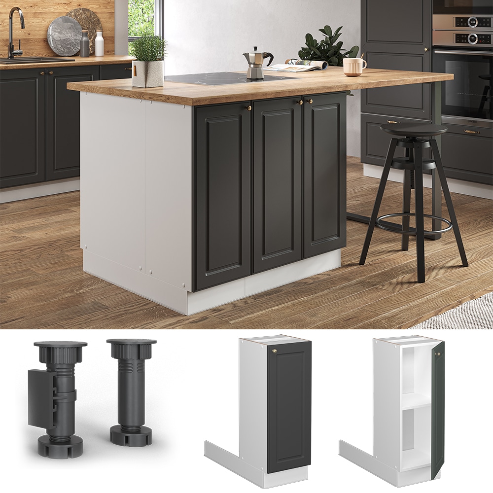 Vicco Regalinselunterschrank K&uuml;chenschrank K&uuml;chenm&ouml;bel Fame-Line Landhaus Wei&szlig; Anthrazit 30 cm Gold K&uuml;che Einbauk&uuml;che K&uuml;cheninsel Dreht&uuml;r Einlegeboden Blende K&uuml;chenunterschrank K&uuml;chenzeile 