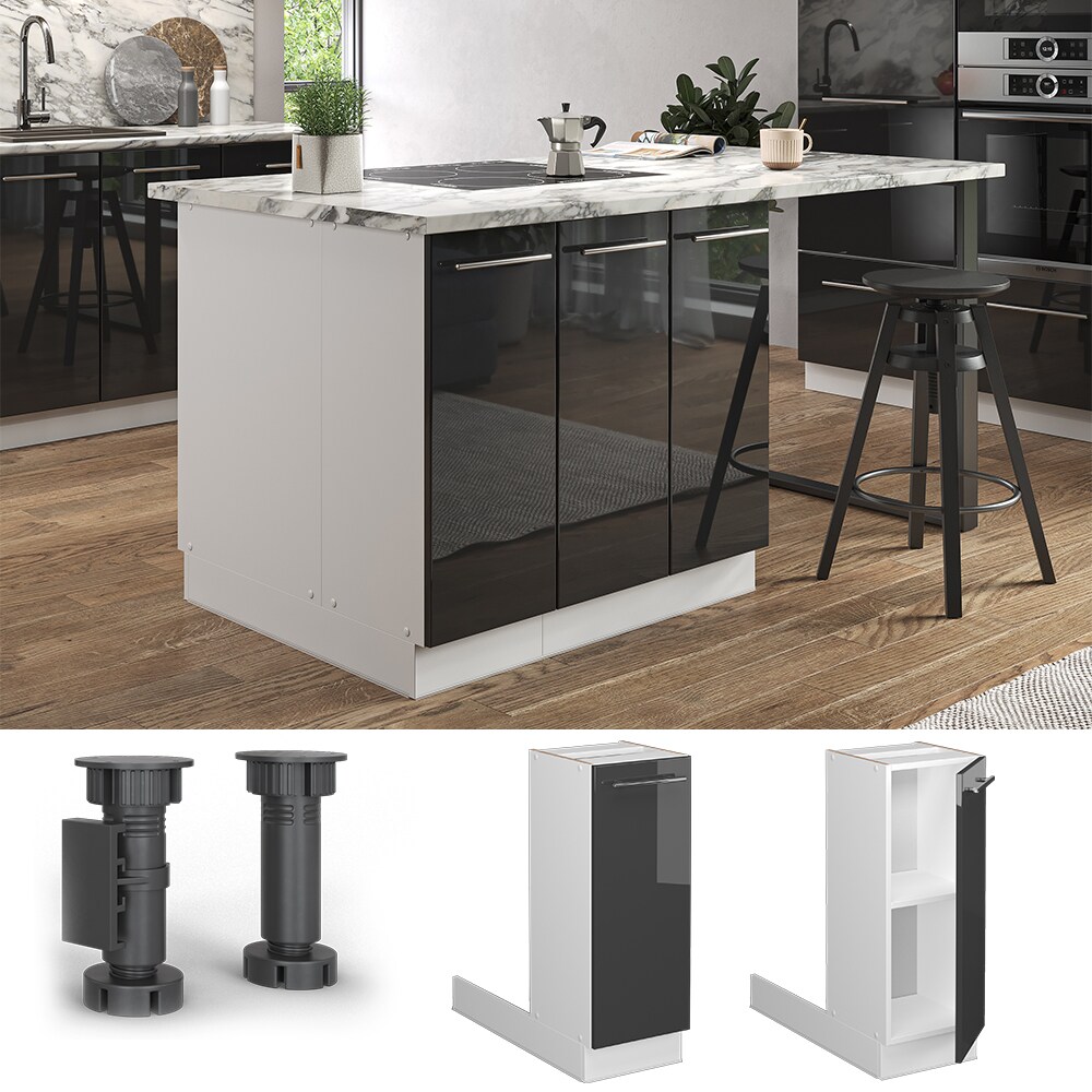 Vicco Regalinselunterschrank K&uuml;chenschrank K&uuml;chenm&ouml;bel Fame-Line Wei&szlig; Anthrazit 30 cm modern Hochglanz K&uuml;che Einbauk&uuml;che K&uuml;cheninsel Dreht&uuml;r Einlegeboden Blende K&uuml;chenunterschrank K&uuml;chenzeile 