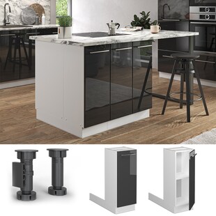 Vicco Regalinselunterschrank Küchenschrank Küchenmöbel Fame-Line Weiß Anthrazit 30 cm modern Hochglanz Küche Einbauküche Kücheninsel Drehtür Einlegeboden Blende Küchenunterschrank Küchenzeile 