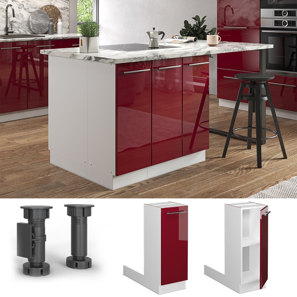 Vicco Regalinselunterschrank K&uuml;chenschrank K&uuml;chenm&ouml;bel Fame-Line Wei&szlig; Bordeaux Rot 30 cm modern Hochglanz K&uuml;che Einbauk&uuml;che K&uuml;cheninsel Dreht&uuml;r Einlegeboden Blende K&uuml;chenunterschrank K&uuml;chenzeile 